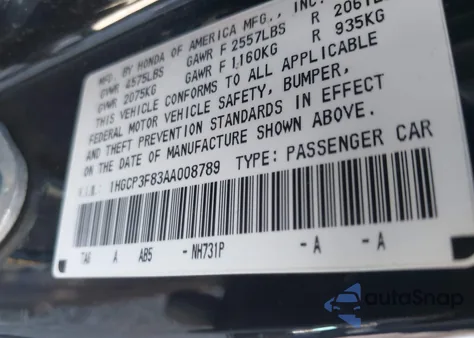 2010 Honda Accord 3.5 Ex-L from USA, damaged, VIN 1HGCP3F83AA008789